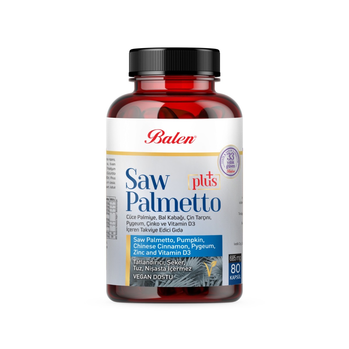 SAW PALMETTO PLUS CÜCE PALM.ÇİN.VİT D3 KAPSÜL 685 mg* 80 KAPSÜL